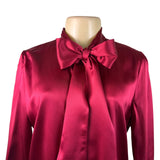 LilySilk Womens Red 100% Mulberry Silk Long-Sleeve Bow Blouse Luxury Design Sz M