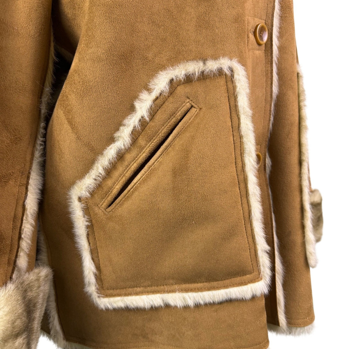 Dennis By Dennis Basso Womens Tan Faux Suede & Fur Button Jacket Winter Sz L