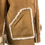 Dennis By Dennis Basso Womens Tan Faux Suede & Fur Button Jacket Winter Sz L