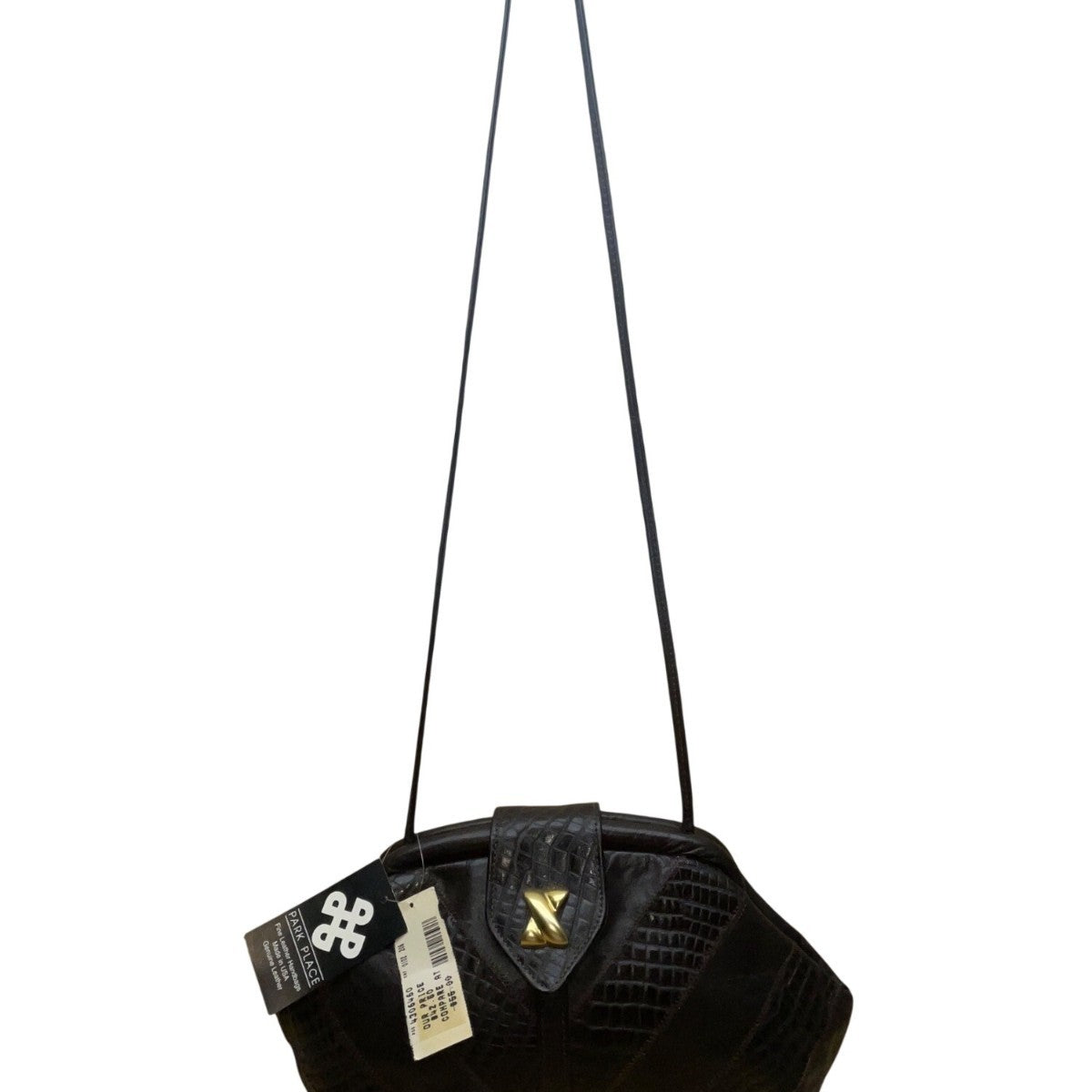 Park Place Women’s Black Genuine Leather Croc-Embossed Gold Accent Shoulder Bag