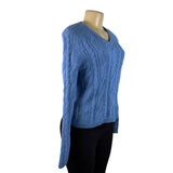 Izod Ladies Blue Cable Knit V-Neck Sweater Lightweight Casual Fit Sz S - New