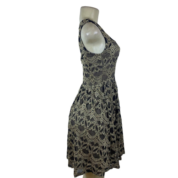 G1 Biu Womens Black & Gold Lace Sleeveless Fit & Flare Dress