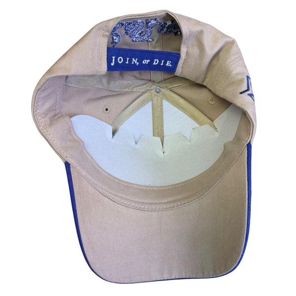 Fort Ticonderoga Founding Patriot Embroidered Khaki & Blue Baseball Cap