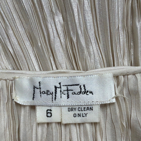 Mary McFadden Women’s Gold & Cream Pleated Satin Gown With Beaded Strap Size 6