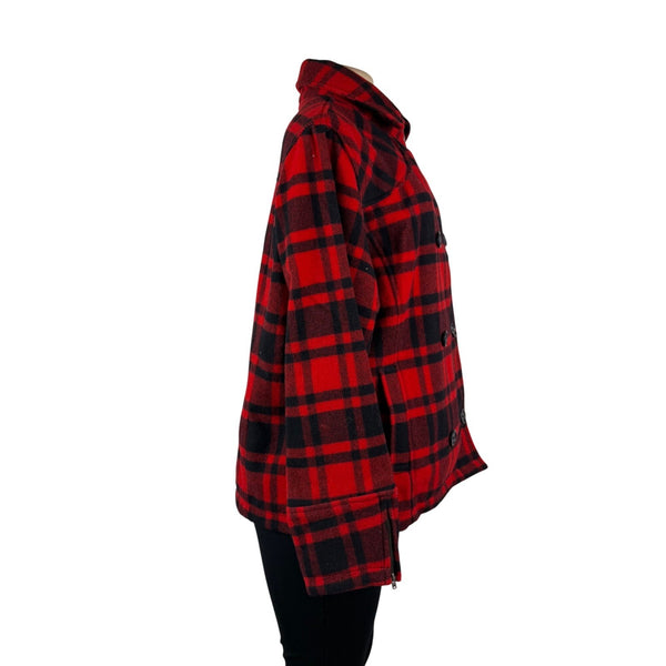 Woolrich Womens Red & Black Plaid Peacoat Double Breasted Jacket Size L