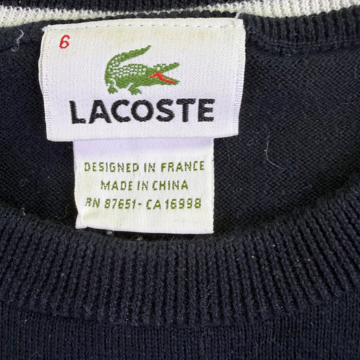 Lacoste Mens Black Cotton Crewneck Sweater Classic Fit Pullover Size 6 