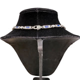 Sterling Silver Tone Womens Blue Gemstone Necklace Ornate Link Design