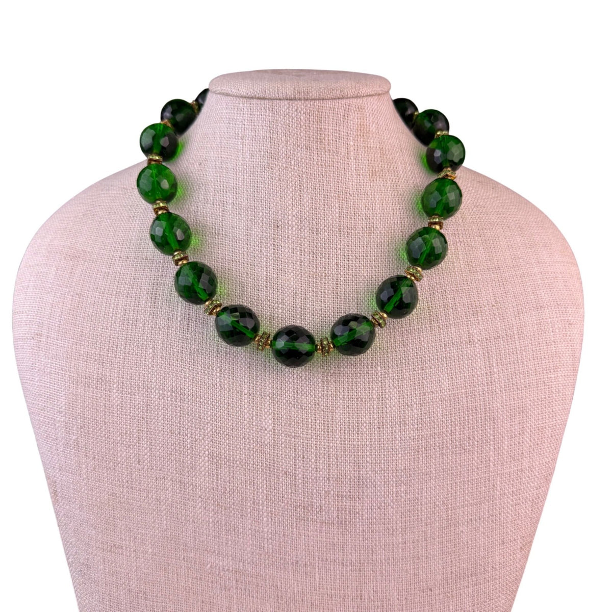 Green Gold Tone Womens Glass Beaded Necklace Gold Toned Spacer Jewelry