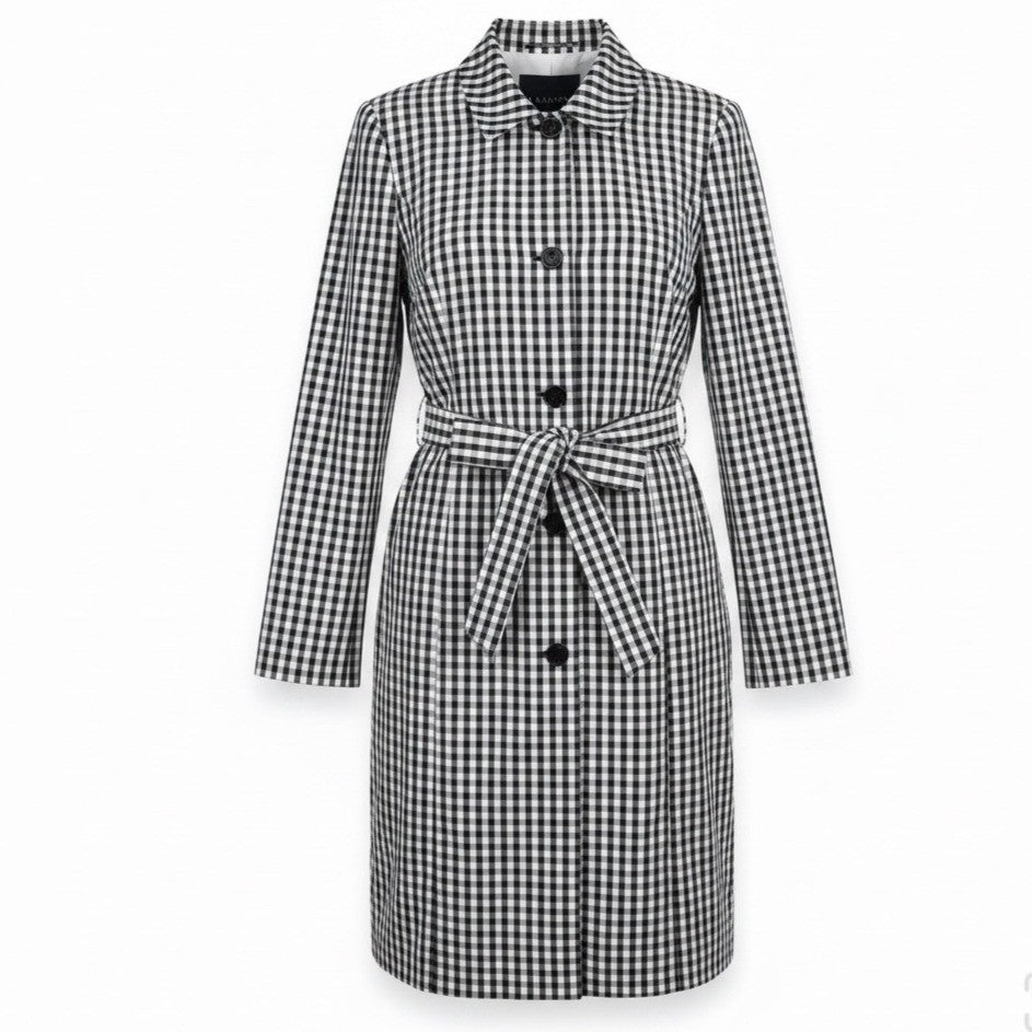 Talbots Womens Black & White Gingham Coat With Belt Size 12