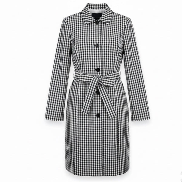 Talbots Womens Black & White Gingham Coat With Belt Size 12