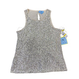 Cece Womens Silver Sequin Top Sleeveless Crew Neck Size M