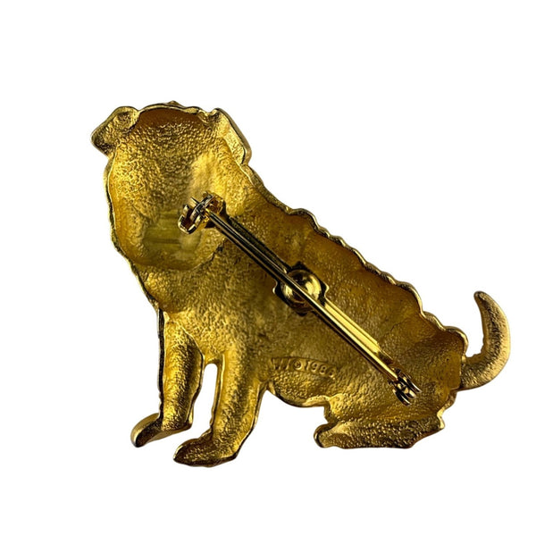 Gold Tone Dog Brooch Pin Shar-Pei Wrinkled Design Vintage Animal Jewelry