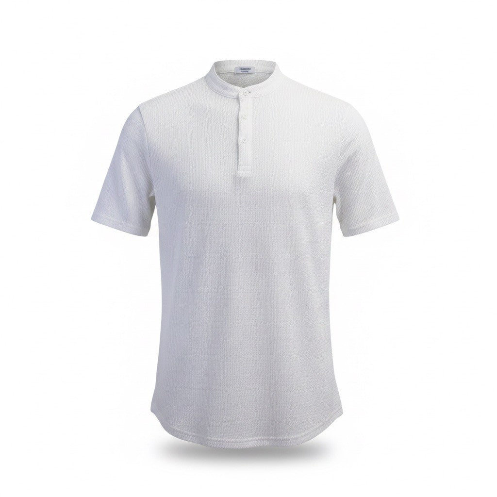 Coofandy Men White  Short Sleeve Stand Collar Shirt Size L