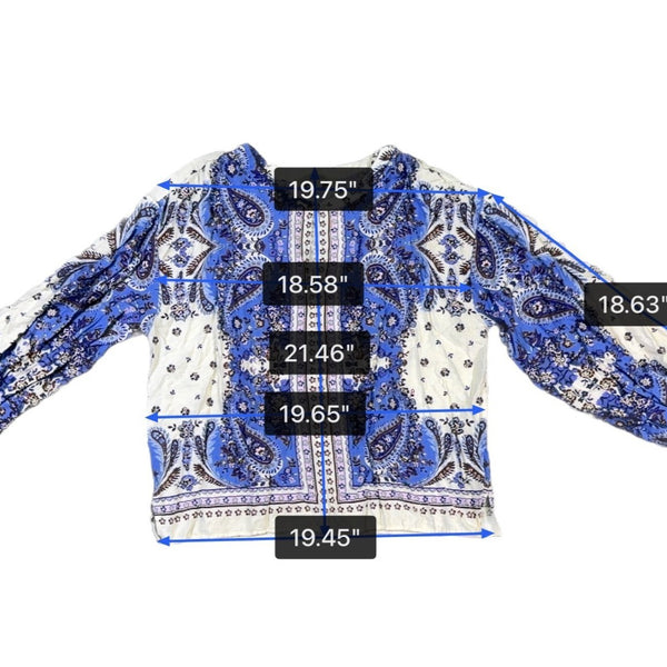 Loft Womens Blue & White Floral Boho Printed Long Sleeve Blouse Lightweight Sz L