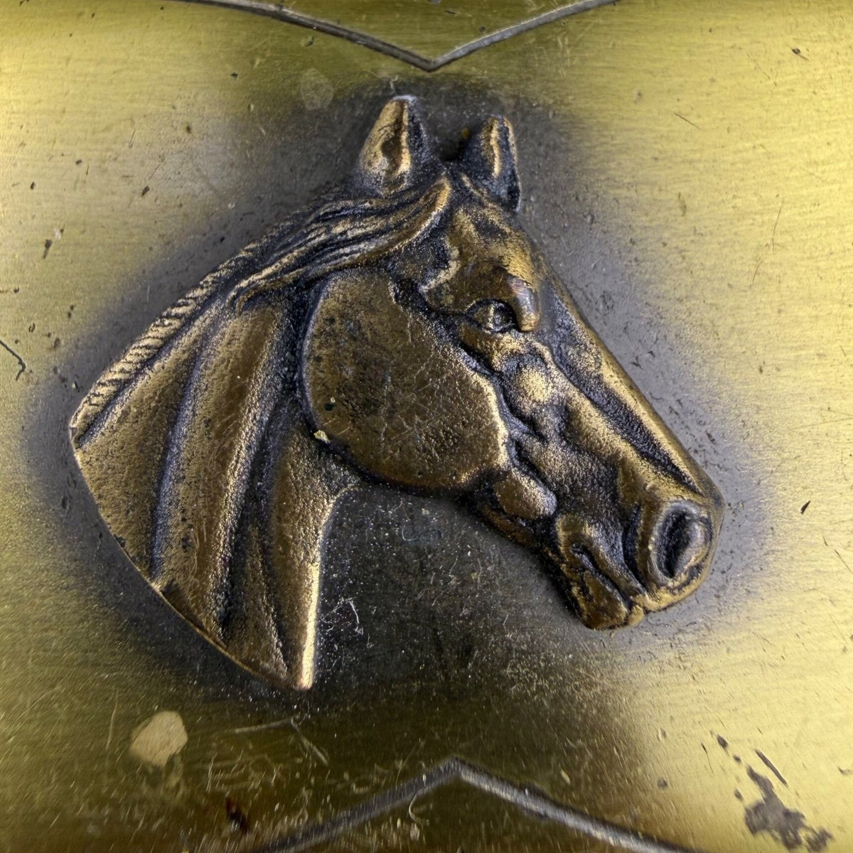 Vintage Brass Mens Western Belt Buckle Horse Head Design Rectangular 3.5"x2.5"