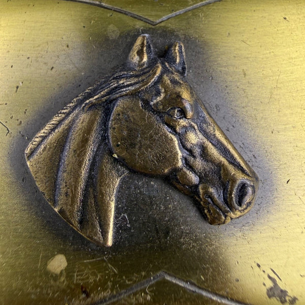 Vintage Brass Mens Western Belt Buckle Horse Head Design Rectangular 3.5"x2.5"