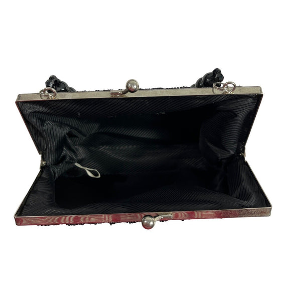 Vintage 90s Bijoux Sterner Women's Black Satin Beaded Sequin Handbag Sz S
