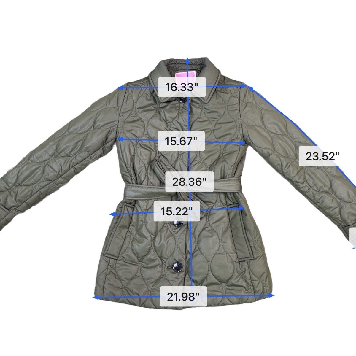 Kate Spade Girls Green Quilted Button-Up Coat With Belt Size Size XS