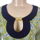 Nicola Womens Green/Blue Keyhole-Neck Boho Tunic With Bell Sleeves Sz P/M