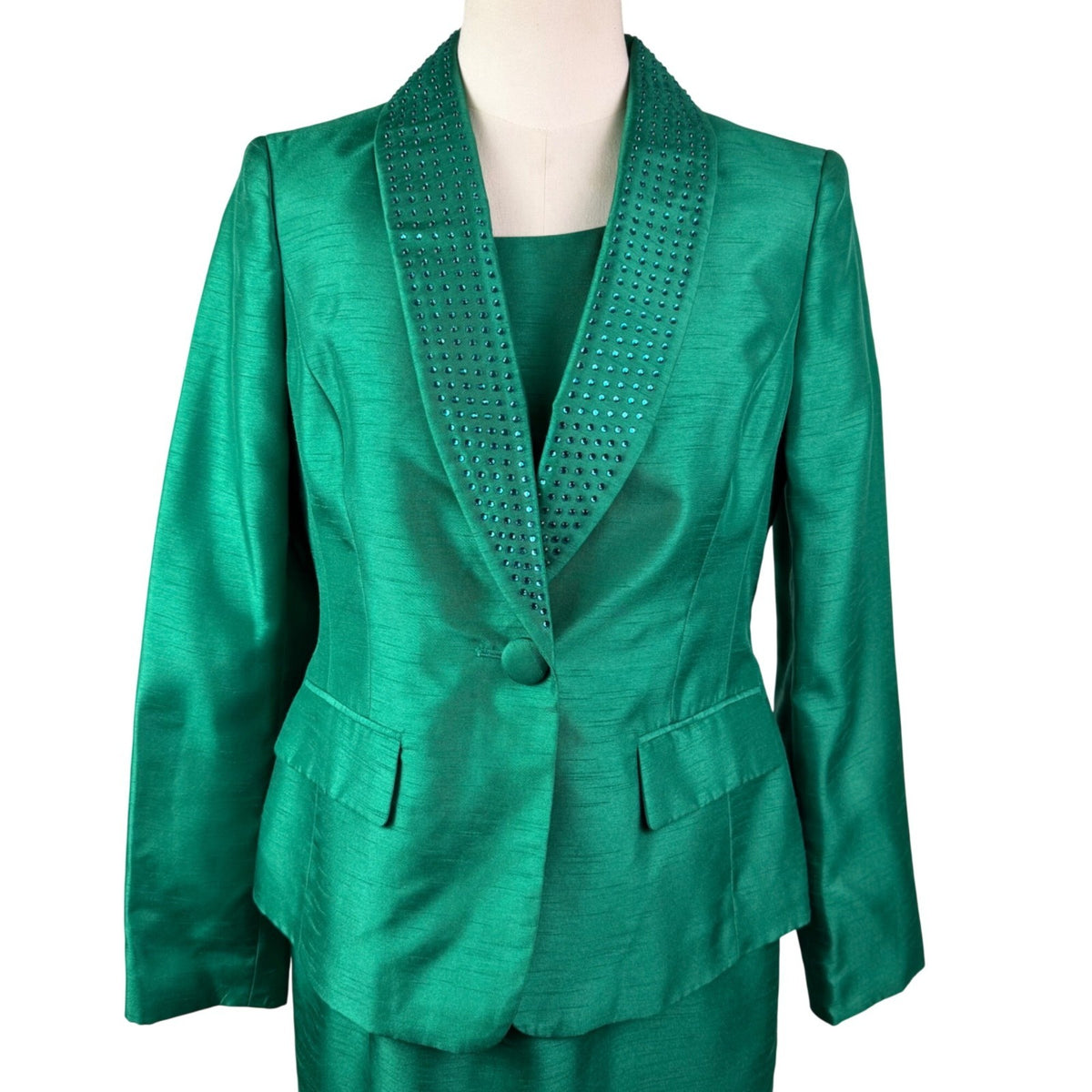 Albert Nipon Womens Green Dress & Jacket Set Elegant Formal Outfit Size 4
