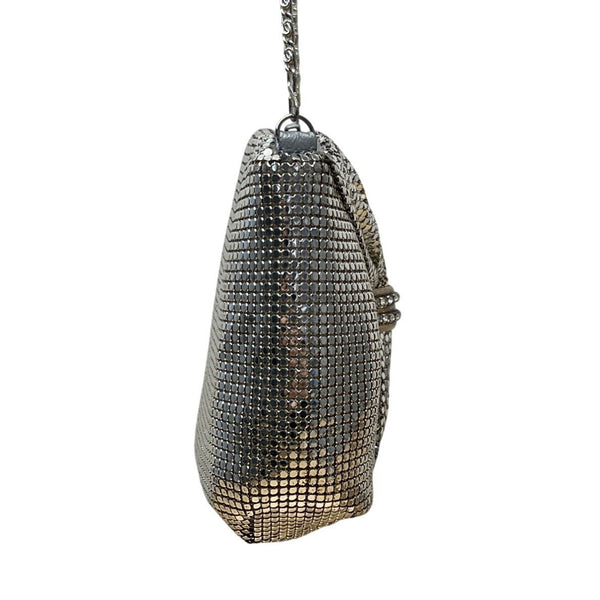 Vintage Silver Mesh Shoulder Bag With Rhinestone Accent & Chain Strap Evening Ha