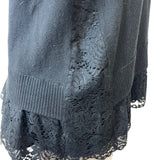 Kate Spade Broome Street Black Sweater With Lace Hem & Pearl Button Accents Sz M
