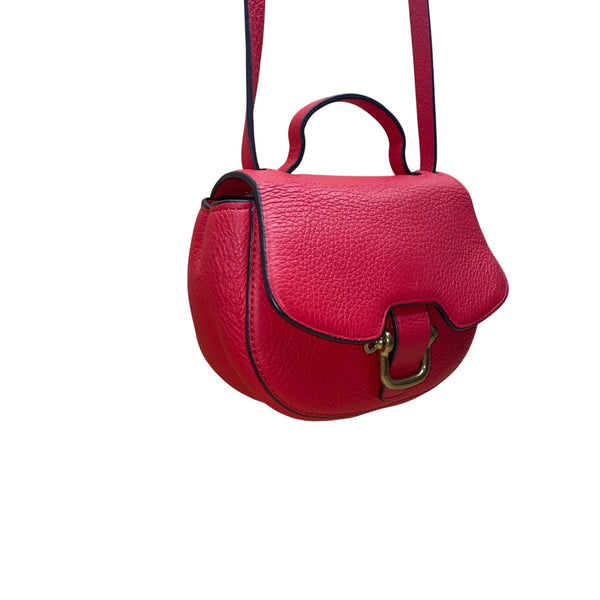 J.Crew Women’s Red Leather With Adjustable Crossbody Strap Saddle Bag