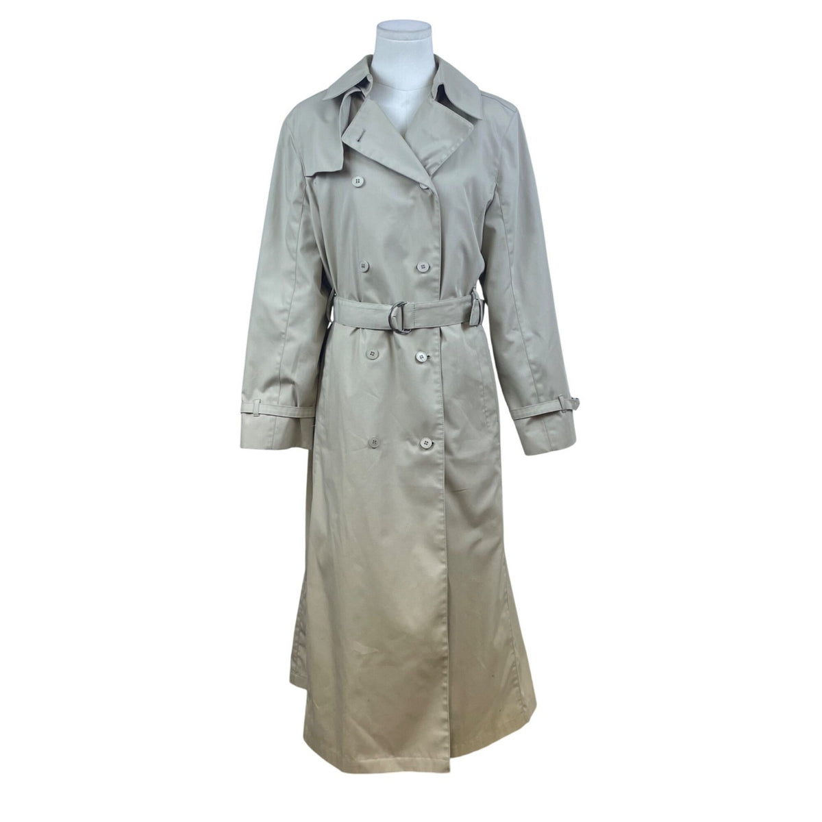 London Fog Women's Khaki Beige Double Breasted Trench Coat With Belt Sz 12 Reg