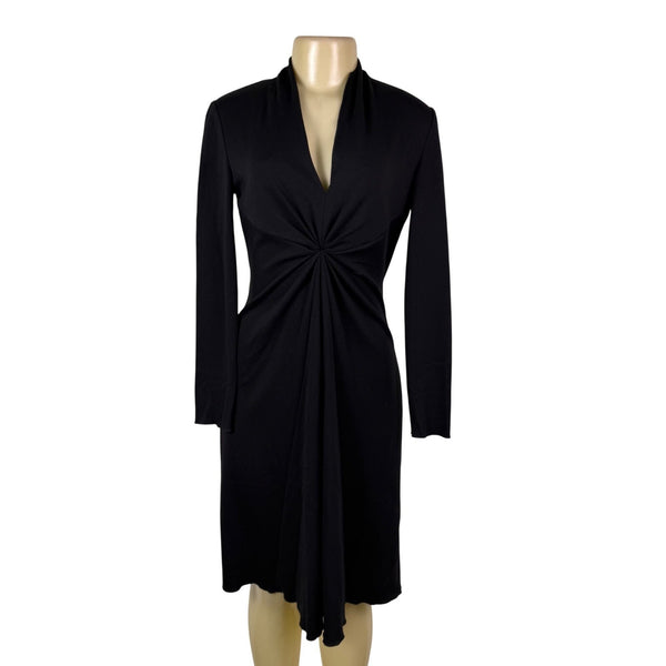 Adrianna Papell Womens Black Long Sleeve Twist Front Midi Dress Sz 6