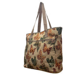 J Garden Unisex Beige Fabric Butterfly Pattern Zipper Closure Tote Bag