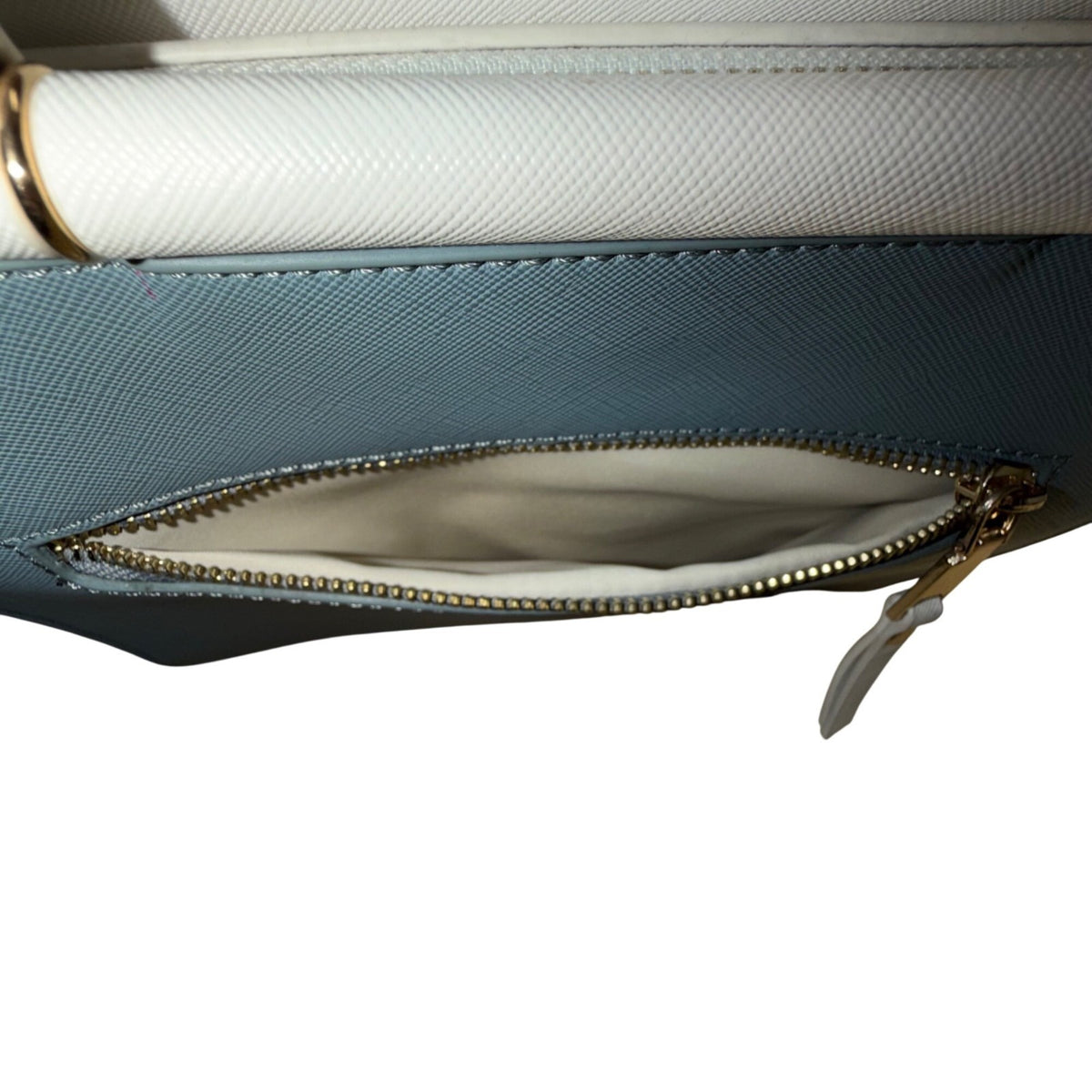 Madison West Women’s White & Blue Faux Leather Dual Handles Crossbody Satchel