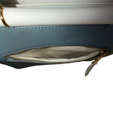 Madison West Women’s White & Blue Faux Leather Dual Handles Crossbody Satchel