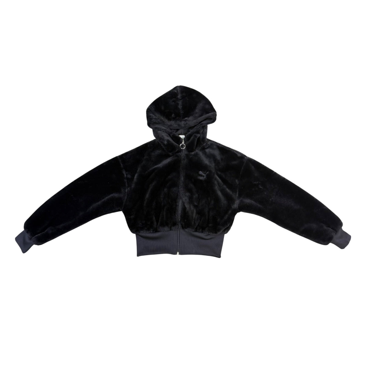 Puma Womens Black Polyester Hooded Fleece Zip-Up Cropped Jacket Size XS