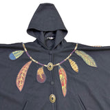 Coloratura Womens Black Wool Hooded Poncho With Feather Appliqué One Size