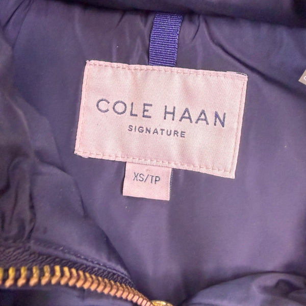 Cole Haan Womens Navy Hooded Puffer Coat Quilted Long Winter Size XS