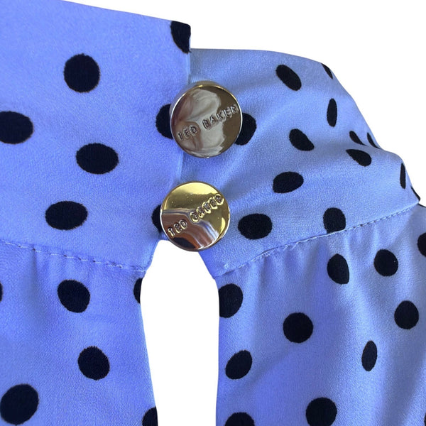 Ted Baker Womens Light Blue & Black Polka Dot Blouse Elegant Style Size 2