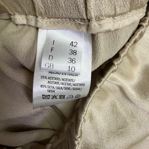 Antonelli Womens Beige Silk Blend Elastic Waist Wide Leg Pants Size 10