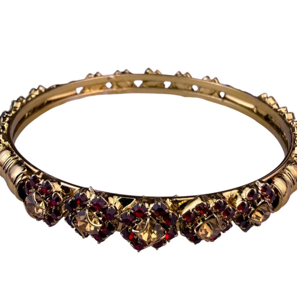 Gold Tone Womens Red Green Stone Bangle Bracelet Sparkling Multi-Gem Design