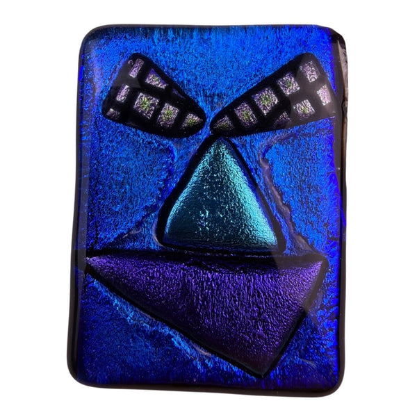 Glass Art Brooch Women Blue & Purple Dichroic Stylized Face Jewelry