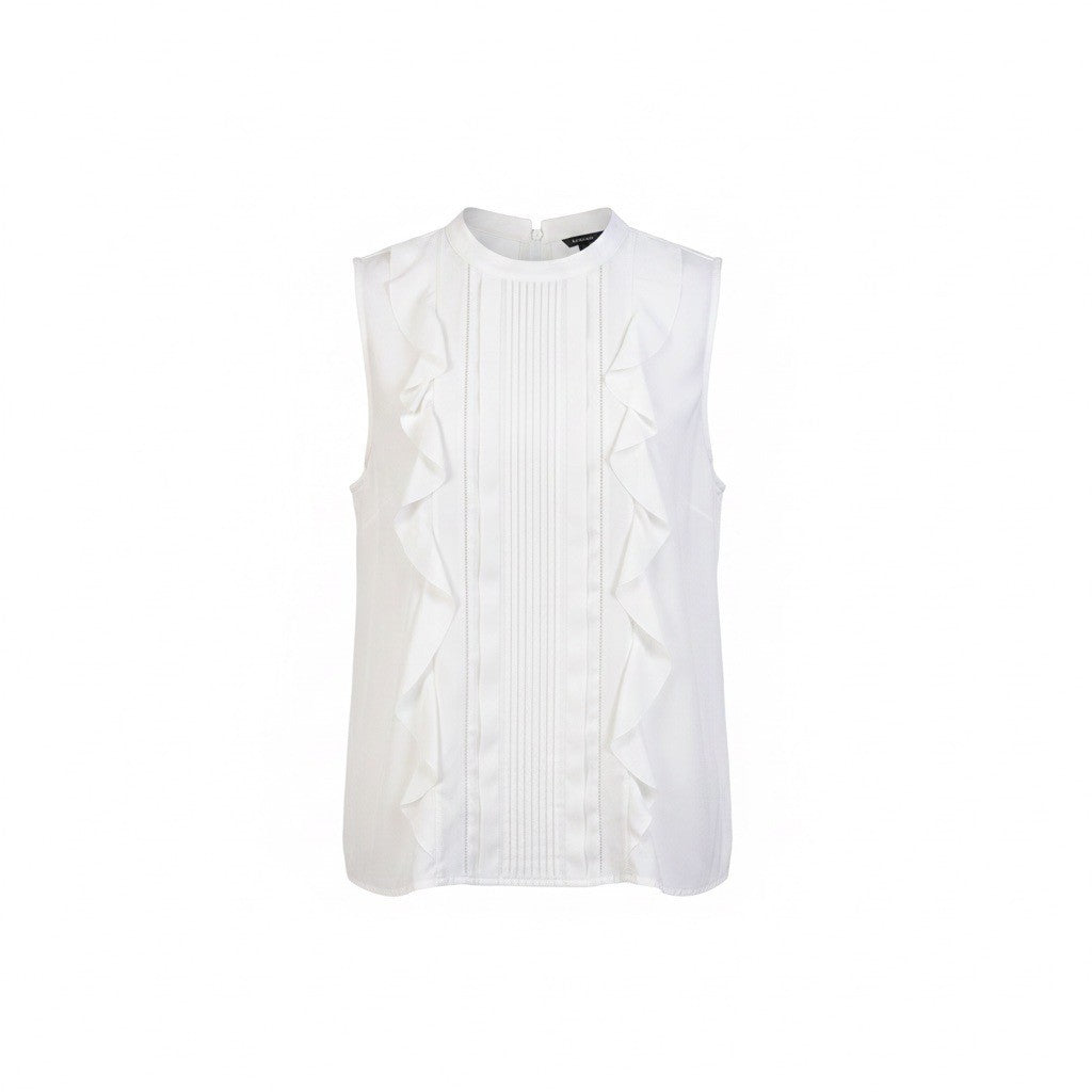 Ann Taylor Womens White Ruffle Detail Sleeveless Blouse Size L