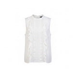 Ann Taylor Womens White Ruffle Detail Sleeveless Blouse Size L