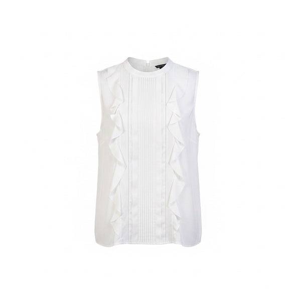 Ann Taylor Womens White Ruffle Detail Sleeveless Blouse Size L