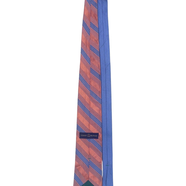 Tommy Hilfiger Men’s Orange Blue 100% Silk Striped Necktie Made In USA