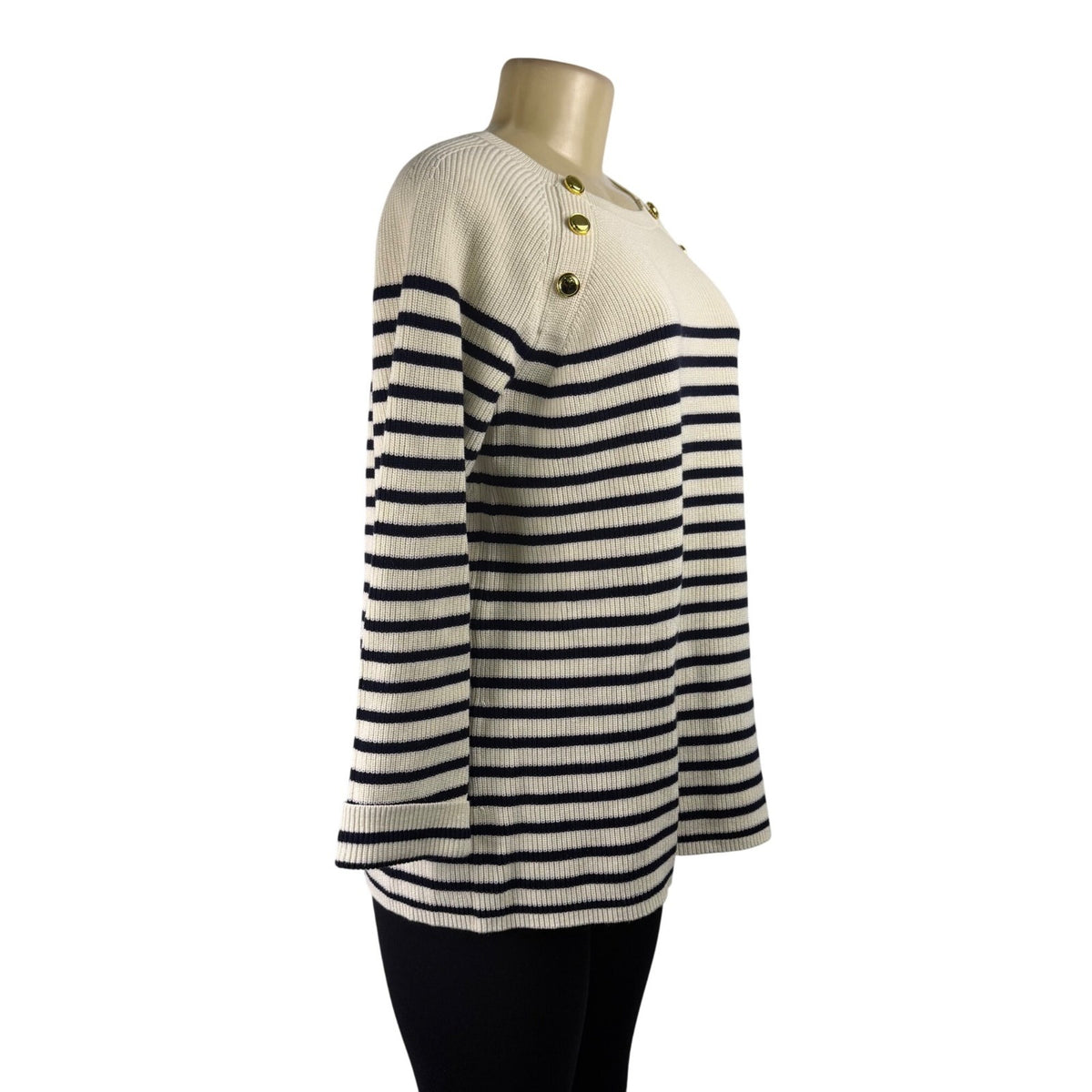 Talbots Womens White & Navy Cotton Striped Buttoned Sweater Plus Size 1X EUC