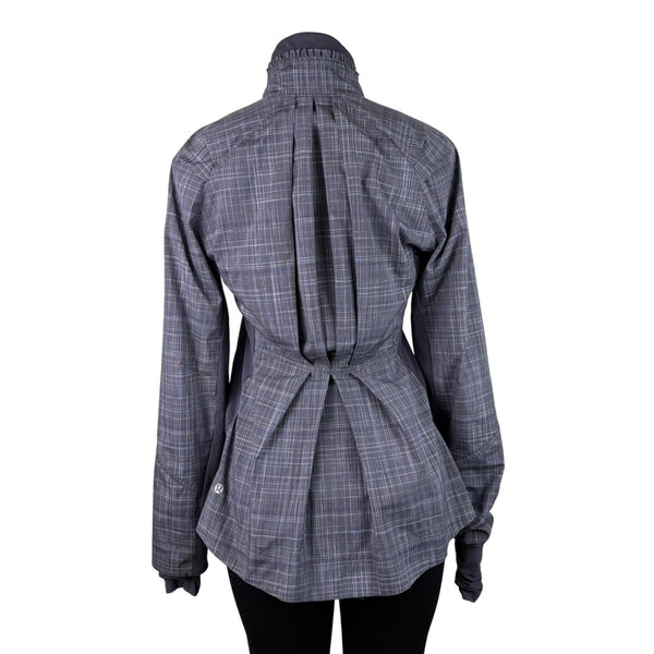 Lululemon Womens Gray Plaid Full-Zip Lightweight Jacket Ruffle Trim High Collar