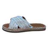 American Eagle Women’s White Cotton Fringe Cross Strap Slide Sandals Size 9