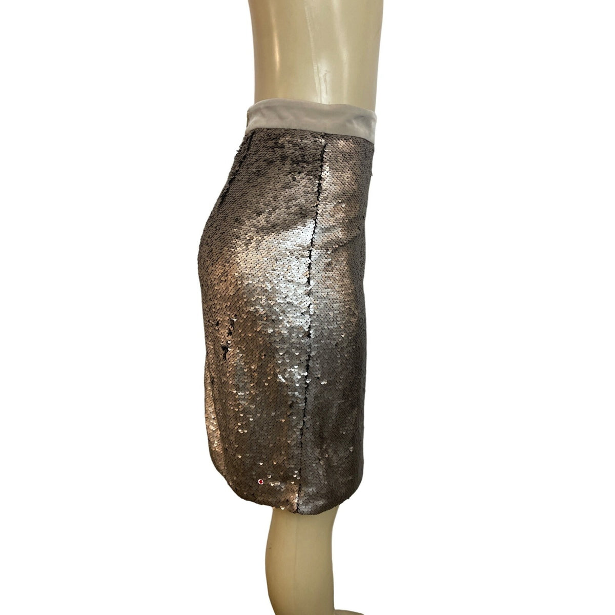 Maison Jules Women's Gray Sequin High Waist Zip Up Skirt Sz 8