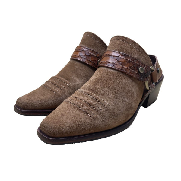 Donald Pliner Women’s Brown Suede Embossed Strap Mazzy Western Mules Size 5M