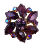 Vintage Floral Rhinestone Brooch Floral Design Iridescent & Amethyst Gold Tone