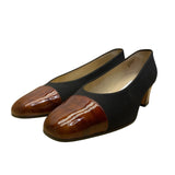 Etienne Aigner Women’s Black & Brown Leather Cap-Toe Low Heel Pumps Size 7M